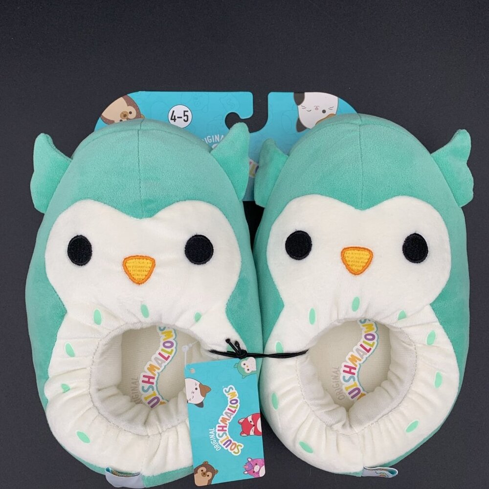 Squishmallows Winston the Owl Plush Slippers Kids Size‎ L 4-5 Teal White New